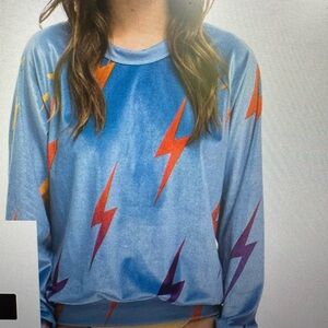 Aviator Nation  Velvet bolt repeat crew sweatshirt – blue NWOT